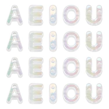Imagem de FASHEWELRY Contas de letras grandes cristalinas 50 peças de contas de acrílico coloridas grandes do alfabeto Vogal AEIOU espaçador contas de paracord para chaveiros, bolsa, kit de berloques, correntes