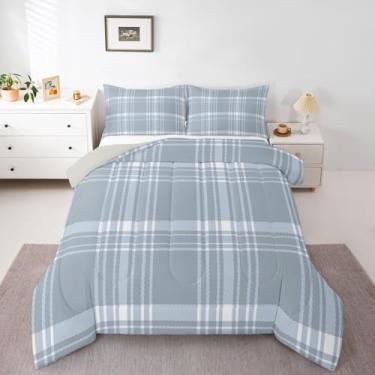 Imagem de jejeloiu Conjunto de edredom xadrez clássico, tamanho Queen, cinza, para crianças, meninos, meninas, casa de fazenda, decoração de quarto de microfibra, 3 peças com 2 fronhas