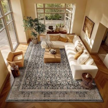 Imagem de Tapetes laváveis de 20 x 25 cm para sala de estar, tapetes de silicone antiderrapantes Boho para quarto, sala de jantar, berçário, escritório, tapete oriental neutro ultrarespesso de 0,8 cm com