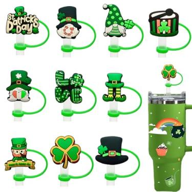 Imagem de Tampas de cobertura de palha do Dia de São Patrício Green Shamrock Gnomo em forma de chapéu de palha 10 mm capas protetoras de ponta de canudos de silicone reutilizáveis para decoração de festa