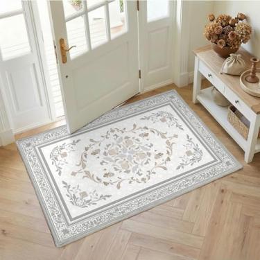 Imagem de SOULFUL Tapete de entrada médio 5 x 7 cm - Tapete aconchegante macio sob os pés - marrom claro boho floral - lavável antiderrapante - perfeito para corredor, cozinha, quarto, banheiro, entrada interna