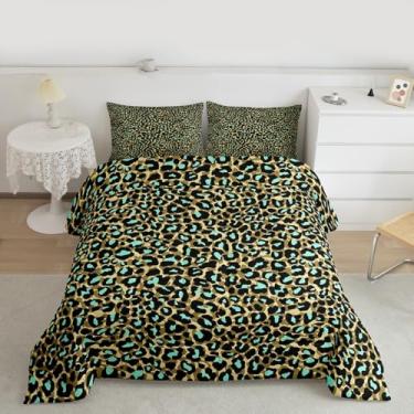 Imagem de Erosebridal Jogo de cama solteiro com estampa de guepardo africano azul-petróleo amarelo e leopardo, para crianças, meninos e meninas, conjunto de cama de fazenda para todas as estações