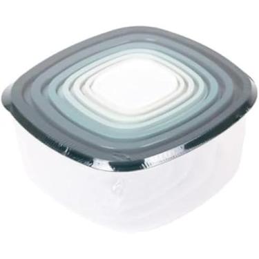 Imagem de Conjunto 7 Potes Quadrados de Plástico com Tampa Hermética, Livre de BPA, Transparente com Tampas Sortidas, 100ml a 4L, Empilhável
