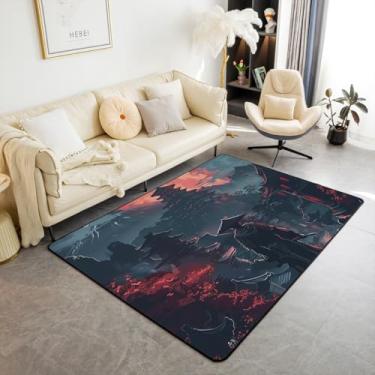 Imagem de jejeloiu Tapete de área de samurai japonês vermelho preto 3x5 crianças guerreiro sol tapetes para sala de estar quarto para meninos meninas adolescentes Bushido retro torre tapete decorativo tapete