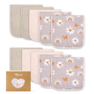 Imagem de TILLYOU Panos para arrotar musselina bebê menino menina 50,8 cm x 25,4 cm, 6 camadas absorventes 100% algodão panos grandes macios, pacote com 10 (borboleta rosa)