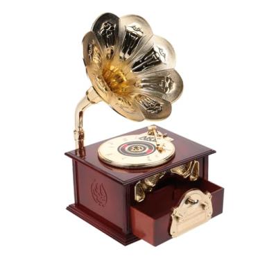 Imagem de PRETYZOOM Mini caixa de música falsa de gramofone vintage, presente de mesa bonito para mesa de aniversário, decoração de casa, material de arte multifuncional