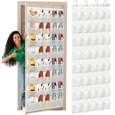 Imagem de Organizador de sapatos acima da porta, 40 bolsos grandes de malha para pendurar sapateira para armário atrás da porta, suporte de armazenamento para entrada, quarto, dormitório, branco