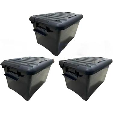 Imagem de Caixa Organizadora 95 Litros Reforçada Com Trava Tampa e Rodinhas Empilhável Preta (2pcs)