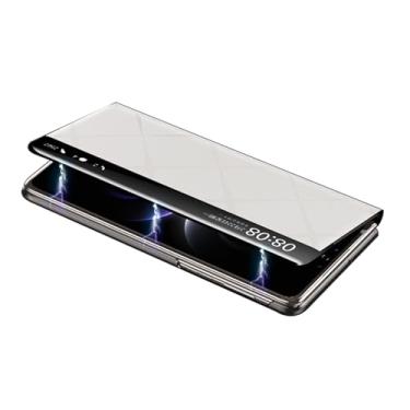 Imagem de POYUFRG Capa flip para Huawei Mate X7, capa de proteção com fecho magnético de janela de visualização inteligente de couro fino, suporte para carregamento sem fio, branca, Mate X7