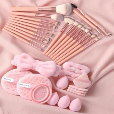 Imagem de 34 pincéis de maquiagem, pincel de polimento de base, corretivo, ferramentas de maquiagem, cabo longo, base oblíqua, pincel de maquiagem