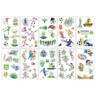 Imagem de Pacote com 10 tatuagens de futebol temporárias brilhantes – Conjunto de adesivos de brilho noturno para fãs de futebol, artigos de festa e espírito de equipe