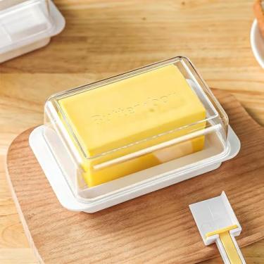 Imagem de Manteiga com tampa para bancada e geladeira, recipiente para dispensador de manteiga, suporte de manteiga e faca, utensílios de cozinha, pode ir ao micro-ondas/lava-louças