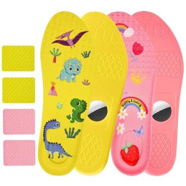 Imagem de 2 pares de palmilhas para Airtag Tracking Devise – Suporte confortável escondido com segurança para crianças/desenho animado fofo (amarelo rosa, 10,5 criança pequena-12,5 criança pequena)