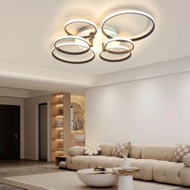 Imagem de Luminária de teto LED, moderna e simples para sala de estar, com anel de luz preto e controle remoto. Iluminação de teto regulável para quarto, escritório e sala de jantar, 3000K-6000K (6 lâ