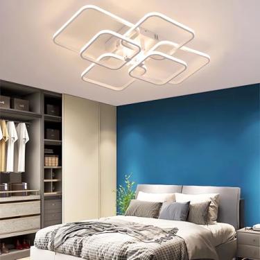 Imagem de Luminária de teto LED moderna para sala de estar, lustre LED quadrado de acrílico preto com 8 lâmpadas, 100 W, ideal para sala de jantar, quarto e corredor (branco, 6 lâmpadas).