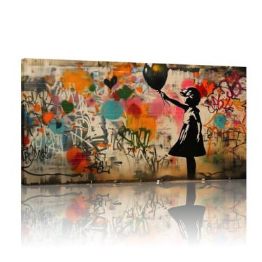 Imagem de Arte contemporânea Banksy, arte de parede Banksy, tela Banksy, arte de parede de balão Banksy Girl, tela de arte de parede de grafite - (25 x 50 cm) sem moldura 10 x 20 polegadas