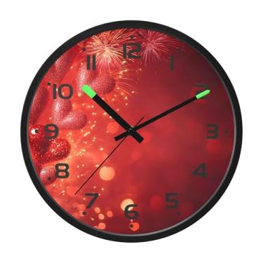 Imagem de SEHANY Relógio de parede com coração de dia dos namorados, silencioso, sem tique-taque, operado por bateria, controle de som, luz noturna, relógios de parede para sala de estar, cozinha, quarto
