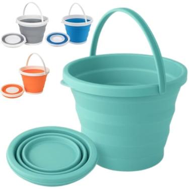 Imagem de Balde Dobrável 5 Litros de Plástico e Silicone | Balde Compacto e Portátil Ideal para Viagem e Camping (Verde-Água)