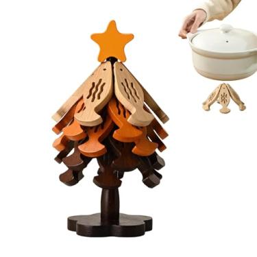 Imagem de Suporte Em Forma De Árvore De Natal,Conjunto de 5 Descansos de Pratos Dobráveis com Suporte | Descanso De Árvore Em Com Design De Peixe E | Para Cozinha Mesa Natal Panelas