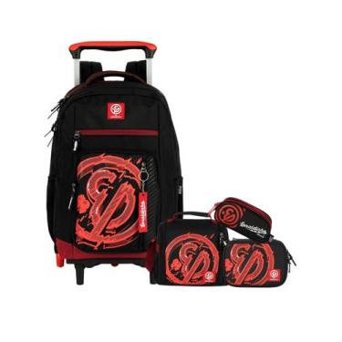 Imagem de Kit Enaldinho Mochila 2em1 Rodas + Lancheira + Estojos - Luxcel, verme