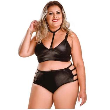 Imagem de Conjunto Hot Pants Plus Size Hot Flowers, Preto