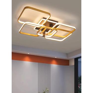 Imagem de Luminária de teto quadrada LED SSHIRUIYI, dimerizável, 3000K-6000K, moderna, dourada, com controle remoto, ideal para sala de estar, quartos, cozinha, sala de jantar e escritório (65cm)