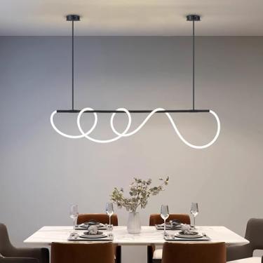 Imagem de Luminária de teto pendente LED com intensidade regulável, controle remoto, altura ajustável, design criativo com iluminação de 360°, ideal para restaurantes e ilhas de cozinha (preta, 200 cm