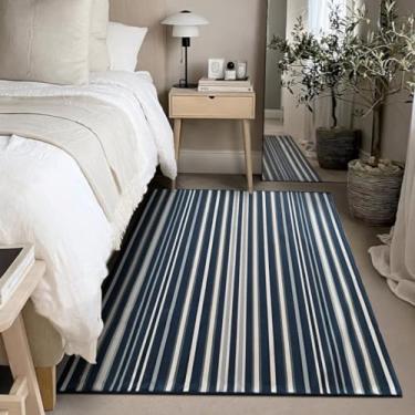 Imagem de 1 Tapete Quarto Beira Cama Antiderrapant 150X200 Js Do Li Vr (M20 Azul - Listrado Geométrico Moderno)