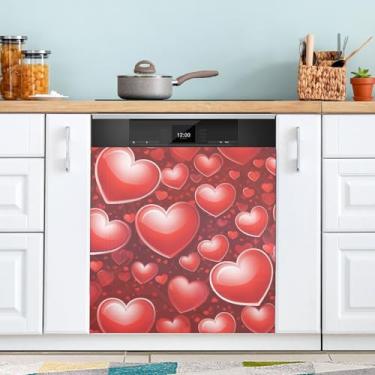 Imagem de ATTX Capa magnética para lava-louças Red Hearts | Adesivo decorativo de eletrodomésticos de 58 x 66 cm para armários domésticos e eletrodomésticos #53