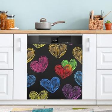 Imagem de ATTX Capa magnética para lava-louças Dia dos Namorados | Adesivo decorativo de eletrodomésticos de 58 x 66 cm para armários domésticos e eletrodomésticos #171