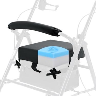 Imagem de BALAPET Conjunto de almofada de assento de andador antiderrapante e capa de encosto para idosos, almofada de assento de andador de espuma viscoelástica de suporte espessa de 7,6 cm, acessórios de