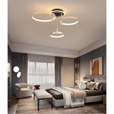 Imagem de Luminária de teto LED com controle remoto, dimerizável, pendente para quarto, luminária de teto LED moderna para sala de estar, luminária circular galvanizada dourada para sala de jantar, il