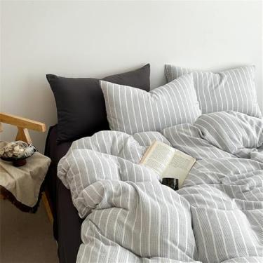 Imagem de Jogo de cama listrado em algodão, respirável, não desbota, com lençol de baixo com elástico, tamanho queen/king, para decoração de quarto, 2, 1,5 m, conjunto de 4 peças A