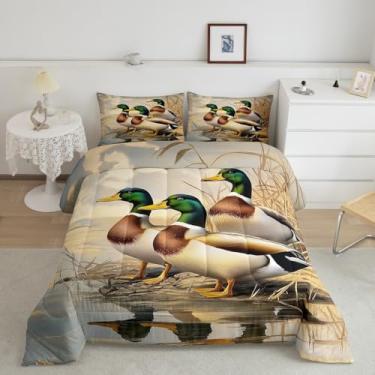 Imagem de Erosebridal Conjunto de edredom Queen com pato selvagem, animais de caça, cabana de fazenda, cenário rural