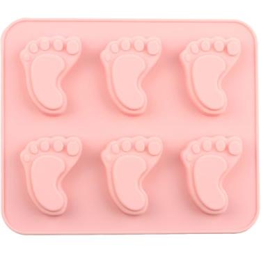 Imagem de EPYHREHM Molde de silicone para pés de bebê com 6 cavidades de chocolate para pegada de doces para geleia de chocolate