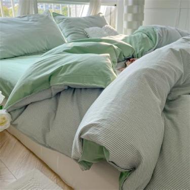 Imagem de Conjunto de cama de solteiro e casal com listras finas e simples, capa de edredom macia e agradável ao toque com lençóis, conjunto de capa de edredom, 3 peças, tamanho B (cama de 1,5 m).