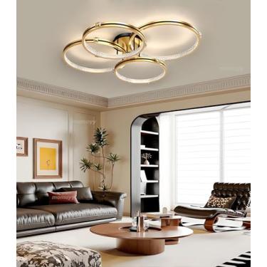 Imagem de Luminária de teto LED de 105 cm com anel de cristal, redonda, moderna e regulável, para sala de estar, quarto, 80 W, com controle remoto, iluminação embutida para teto, ideal para cozinha e