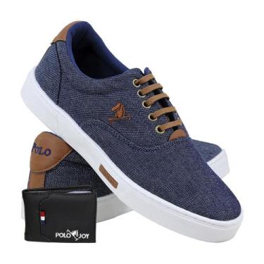 Imagem de Kit Tênis Masculino Polo Joy Lona Amarração + Carteira, 47, Jeans
