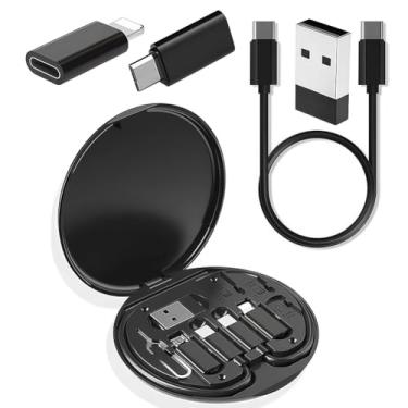 Imagem de Adaptador de caixa de armazenamento de cabo de dados para dispositivos USB-C e micro-USB. A transferência de dados contém slot de cabo para viagens (preto)