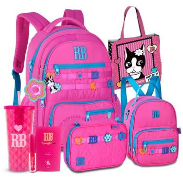 Imagem de Kit Mochila Costas Estojo Lancheira Bordado Rebecca Bonbon, RB26231 Ro