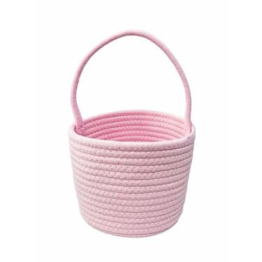 Imagem de Prudance Cesta pequena de corda de algodão com alça 15 cm x 12,7 cm cesta de presente rosa para aniversário, chá de bebê, Páscoa, Natal