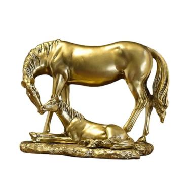 Imagem de BLWOTMOR Coleção de Estátuas de Cavalos Decorativas - Ornamento Criativo de Resina para Mesa, Escultura de Animal para Escrivaninha, Lareira Ou Entrada, Ouro, Tamanho real
