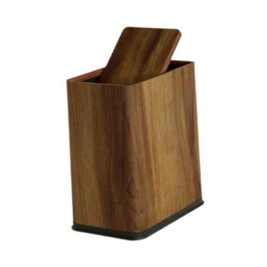 Imagem de KiBcsLic Lixeira estreita para banheiro, balde de lixo com tampa, lixeira minimalista para banheiro, sala de estar, lavanderia e quarto, Padrão de Madeira de Nogueira