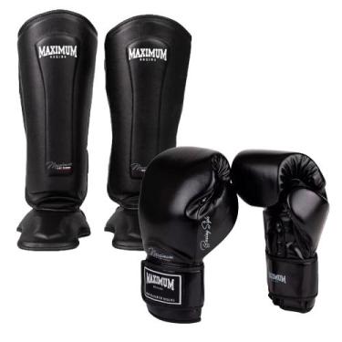 Imagem de Kit Par de Caneleira + Par Luva Boxe Muay Thai Kickboxing Classic 16oz