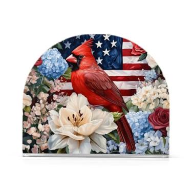 Imagem de YNNALE Porta-guardanapos de pássaro de 4 de julho para mesa rústico bandeira americana porta-guardanapos de coquetel acrílico suporte de papel de seda decorativo dispensador de guardanapo vertical