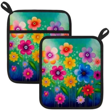 Imagem de Porta-panelas florais em aquarela para cozinha, 2 peças, almofadas quentes resistentes ao calor para bancadas, suportes de panela de forno de algodão para cozinha, cozinhar, assar