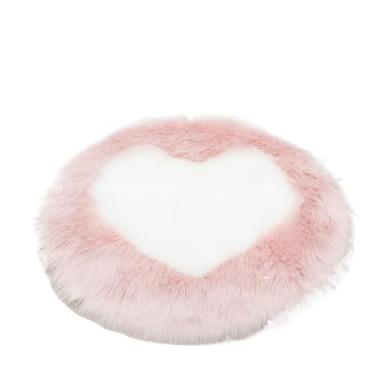 Imagem de Tapete redondo em forma de coração para sala de estar, tapetes fofos, tapetes decorativos para quarto (rosa, branco, 2GG)