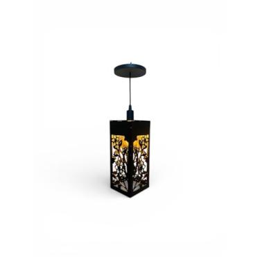 Imagem de Luminaria Lustre Pendente de Teto Flores, MDF 3mm, Preto, 30x12 cm, Design Floral Vazado