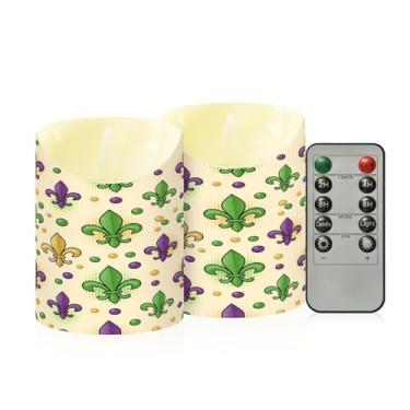 Imagem de Wassud Pacote com 2 velas vintage flor-de-lis sem chama com controle remoto, velas realistas cintilantes com temporizador, velas decorativas para Natal, casamento, festa, decoração de casa pequena