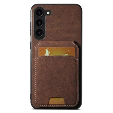 Imagem de LYJSMGZ Capa flip para Samsung Galaxy S25 Ultra/S25 Plus/S25, com compartimento para cartão, capa fina à prova de choque, carteira de couro de grande capacidade, marrom, S25 Plus